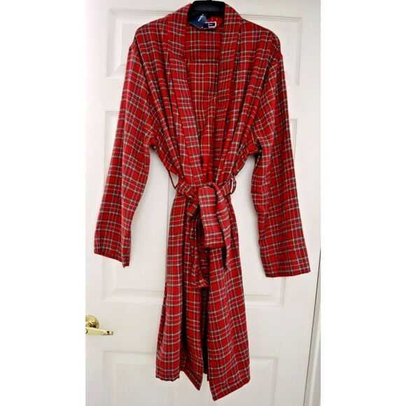 Club Room 10013203100 Men's Sz S/M Red Navy Plaid Plush Flannel Lounge Robe $60 - Picture 1 of 8